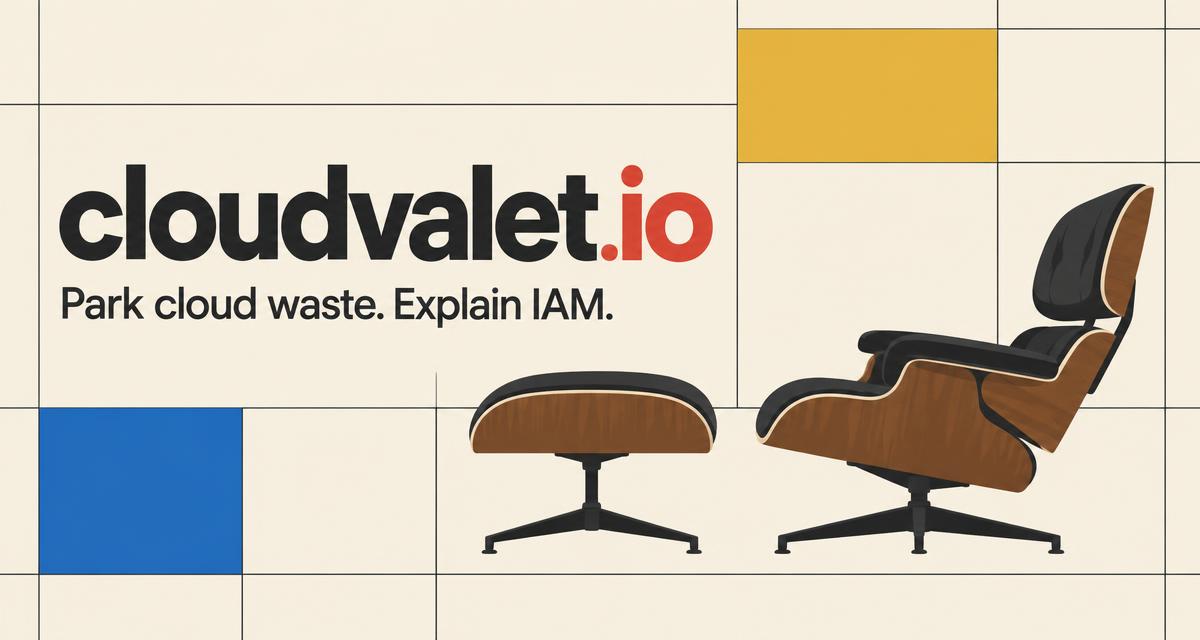 CloudValet lounge chair and ottoman illustration on a modular grid: park cloud waste, explain IAM